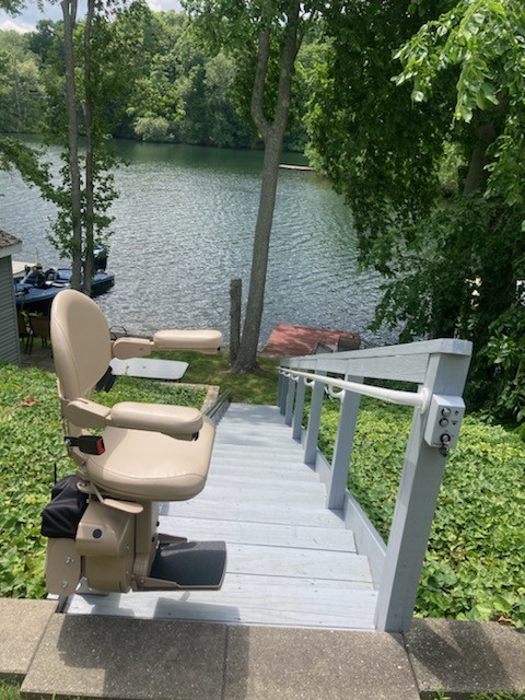 outdoor stairlift for lake access installed by Lifeway Mobility in Connecticut