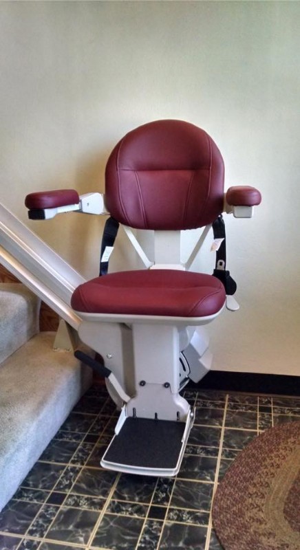 Bruno Elite stairlift with red leather seat upholstery