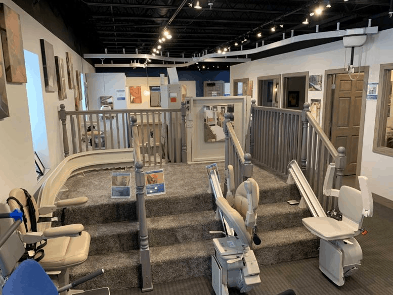 stair lifts in Lifeway Mobility's showroom in Minneapolis-St. Paul region